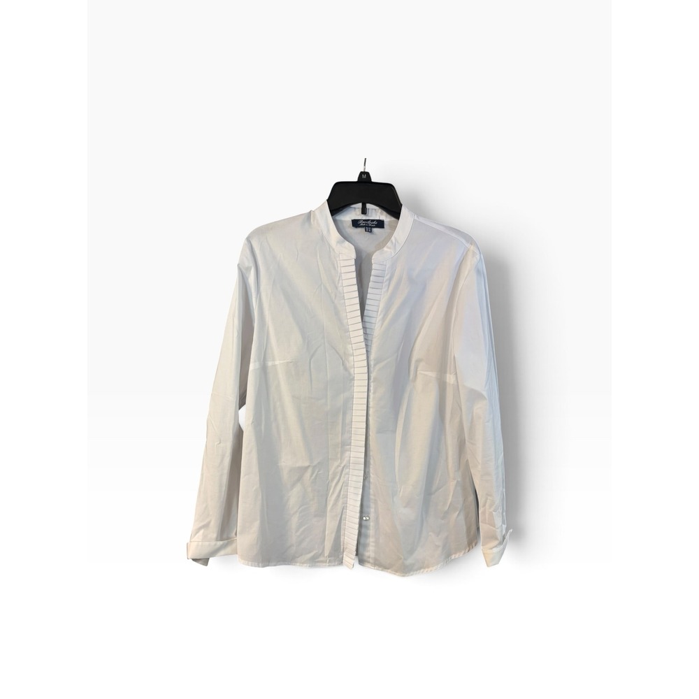 Bariloche White Pleated V-Neck Long Sleeve Blouse Made in Spain Size M ES 44